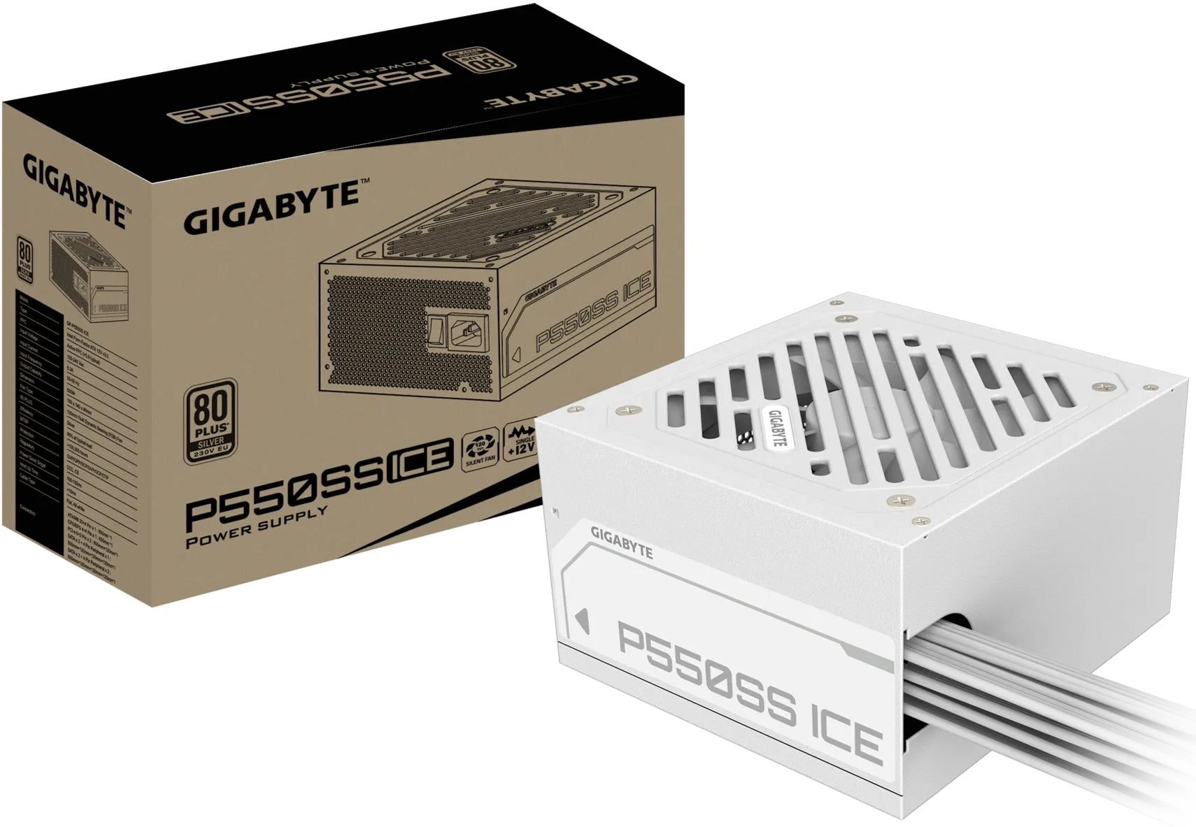 FUENTE DE ALIMENTACIÓN GIGABYTE ATX P550SS ICE 550W: EFICIENCIA 80 PLUS SILVER, DISEÑO COMPACTO Y RENDIMIENTO ENERGÉTICO AVANZADO