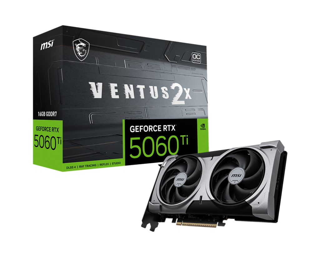 TARJETA DE VIDEO MSI GEFORCE RTX 5060 TI 16G VENTUS 2X OC PLUS, 16GB GDDR7, PCIE GEN 5.0