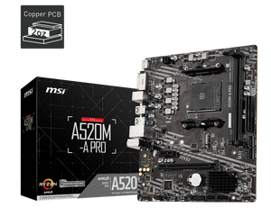 TARJETA MADRE MSI A520M PRO, CHIPSET AMD A520, SOCKET AM4, FORMATO MATX, SOPORTE DDR4 Y PCIE 3.0 - RENDIMIENTO Y FIABILIDAD PARA SISTEMAS COMPACTOS