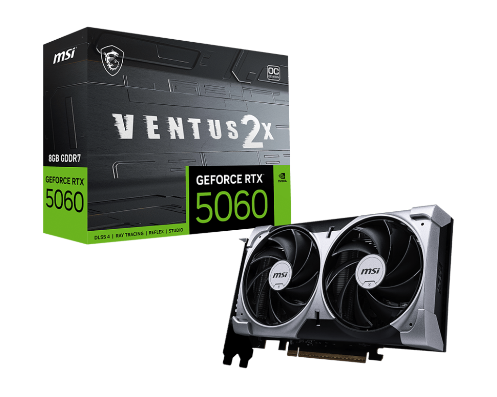 TARJETA DE VIDEO MSI GEFORCE RTX 5060 8G VENTUS 2X OC, 8GB GDDR7, PCIE GEN 5.0 X16 (X8)