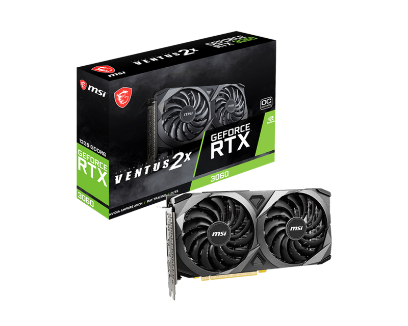 MSI GEFORCE RTX 3060 VENTUS 2X OC 12GB GDDR6 PCI EXPRESS 4 0 3584 CUDA CORES TORX FAN DUAL COOLING DLSS RAY TRACING