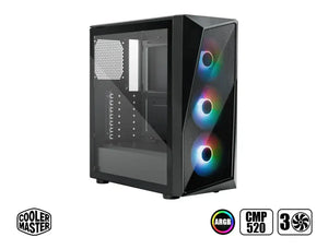 GABINETE COOLER MASTER CP520 CON VENTANA ARGB, MIDI-TOWER, USB 3.2/2.0, SIN FUENTE, 3 VENTILADORES ARGB, NEGRO