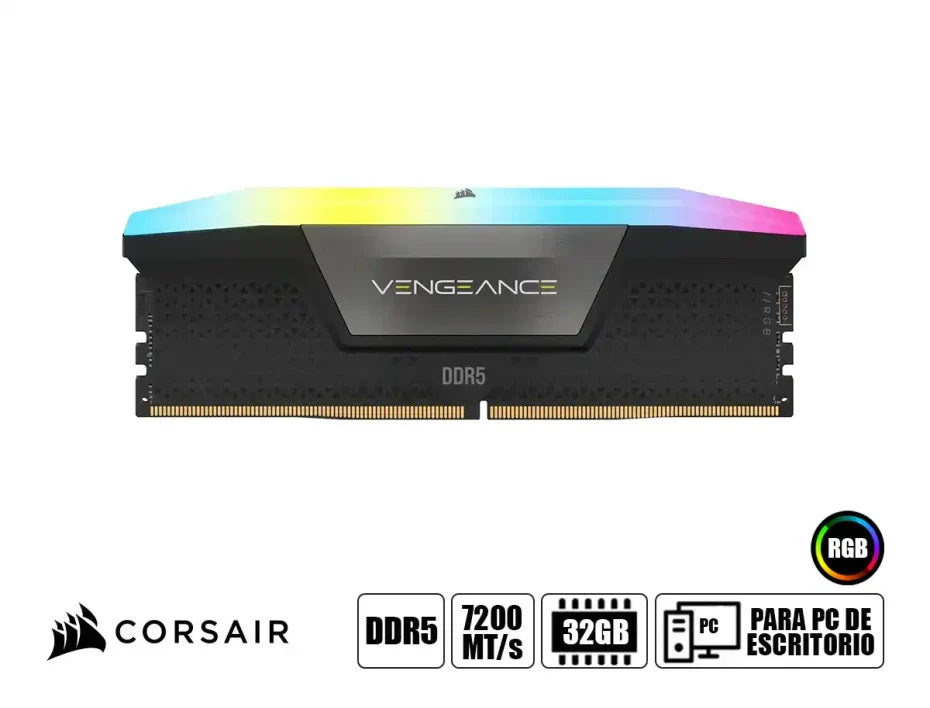 KIT DE MEMORIA RAM DE ALTO RENDIMIENTO CORSAIR VENGEANCE RGB DDR5 7200MHZ 32GB (2 X 16GB) CL34 CON COMPATIBILIDAD XMP
