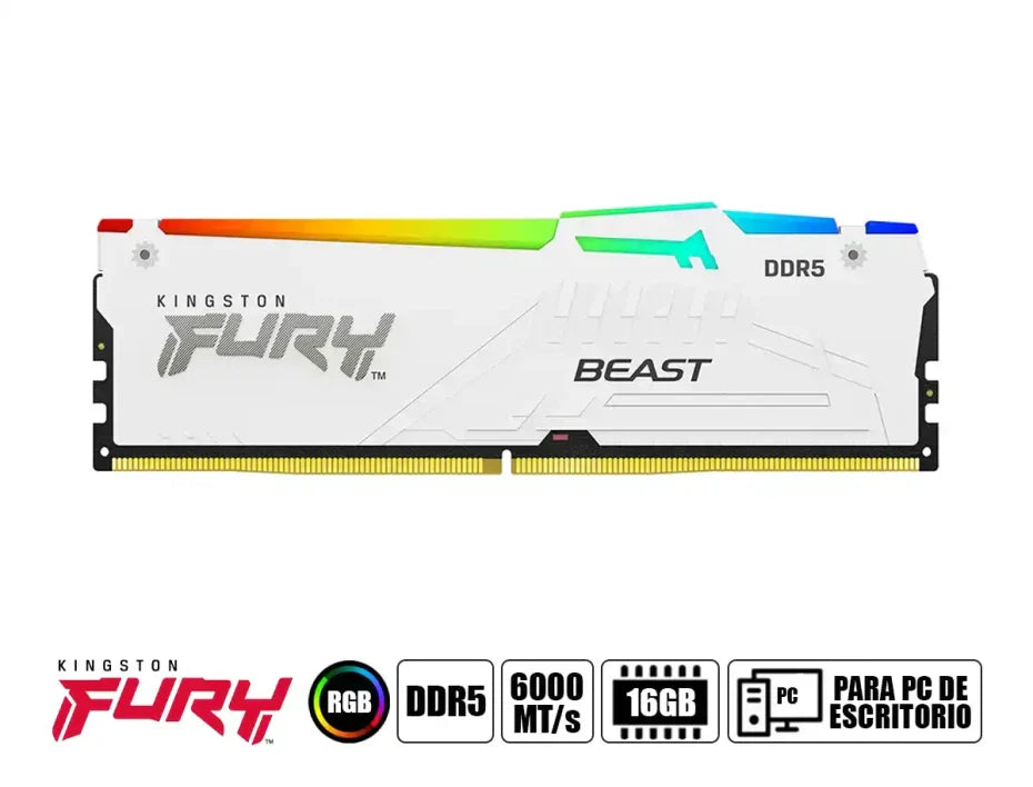 MEMORIA RAM KINGSTON FURY RGB DDR5 16GB 6000 MHZ CL36 1.35V - ALTO RENDIMIENTO Y DISEÑO ILUMINADO