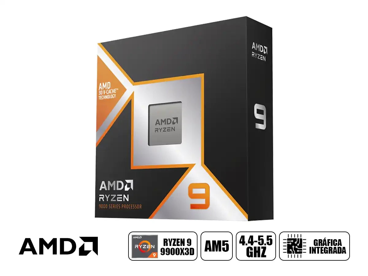 PROCESADOR AMD RYZEN 9 9900X3D: POTENCIA DE 12 NÚCLEOS A 4.40/5.50 GHZ, 128 MB L3 CACHE, TECNOLOGÍA DE 4NM, TDP DE 120W - IDEAL PARA GAMERS Y CREADORES EXIGENTES