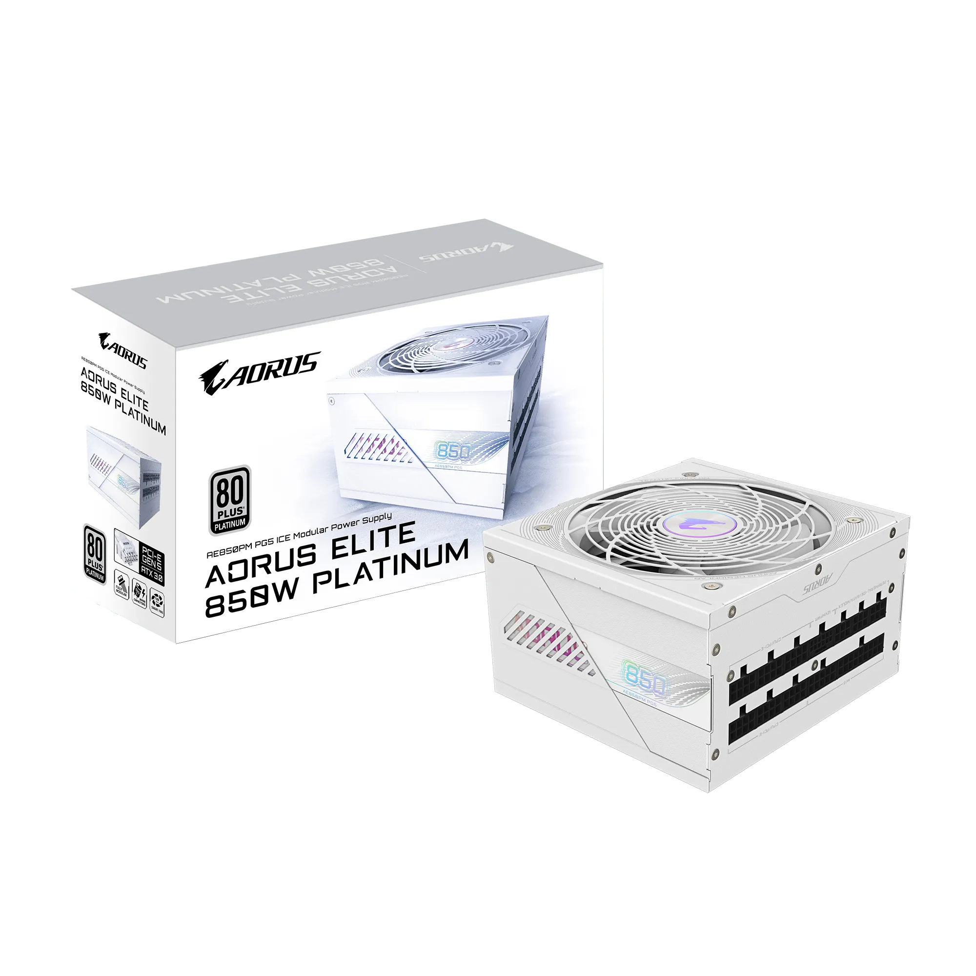 FUENTE DE ALIMENTACIÓN ATX GIGABYTE GP-AE850PM PG5 ICE: 850W, 80 PLUS PLATINUM, ALTO RENDIMIENTO Y EFICIENCIA ENERGÉTICA PARA GAMERS Y ENTUSIASTAS DEL PC