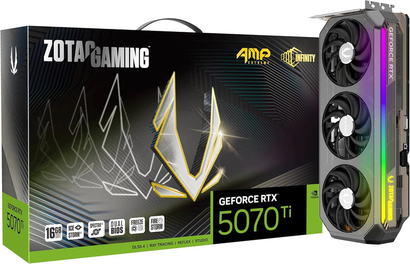 ZOTAC GAMING GEFORCE RTX 5070 TI AMP EXTREME INFINITY 16GB GDDR7 PCI EXPRESS 5 0 DLSS4 ARGB