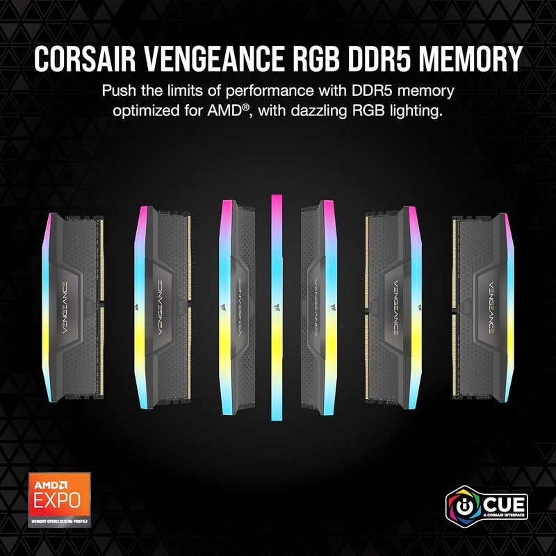 KIT MEMORIA RAM CORSAIR VENGEANCE RGB DDR5 64GB 2X32GB 5600MHZ CL40 GRIS