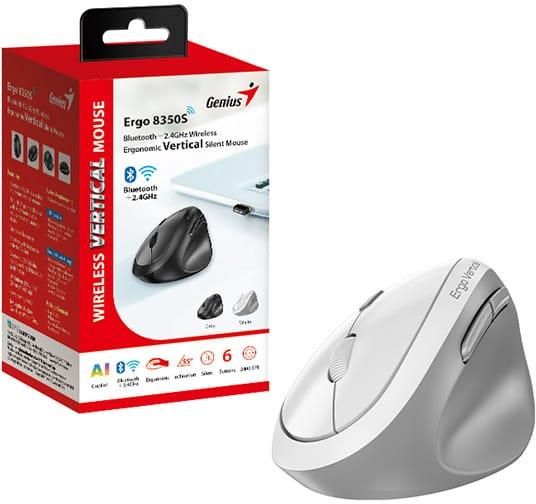 GENIUS ERGO 8350S RATÓN VERTICAL INALÁMBRICO ERGONÓMICO 6 BOTONES BLUETOOTH + USB 2400 DPI AI COPILOT BLANCO-GRIS