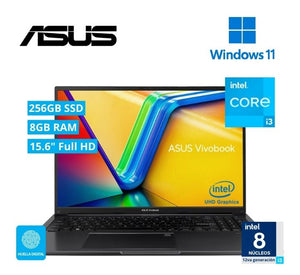 LAPTOP ASUS VIVOBOOK GO 15: RENDIMIENTO EFICIENTE CON PROCESADOR I3-N305, 8GB RAM, 256GB SSD, TECLADO ESPAÑOL, FREEDOS, GARANTÍA DE 1 AÑO
