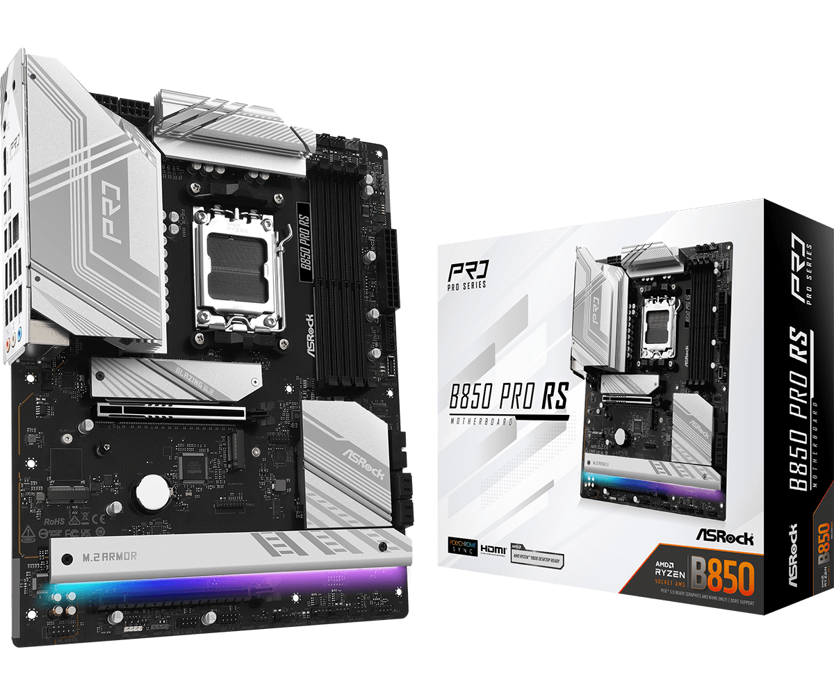 MOTHERBOARD ASROCK B850 PRO RS, CHIPSET AMD B850, SOCKET AM5, ATX, COMPATIBLE DDR5, USB-C
