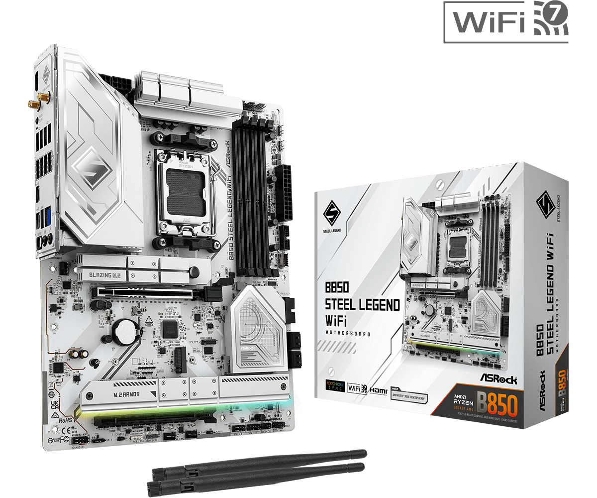 MOTHERBOARD ASROCK B850 STEEL LEGEND WIFI, CHIPSET AMD B850, SOCKET AM5, ATX, COMPATIBLE DDR5, USB-C, RGB