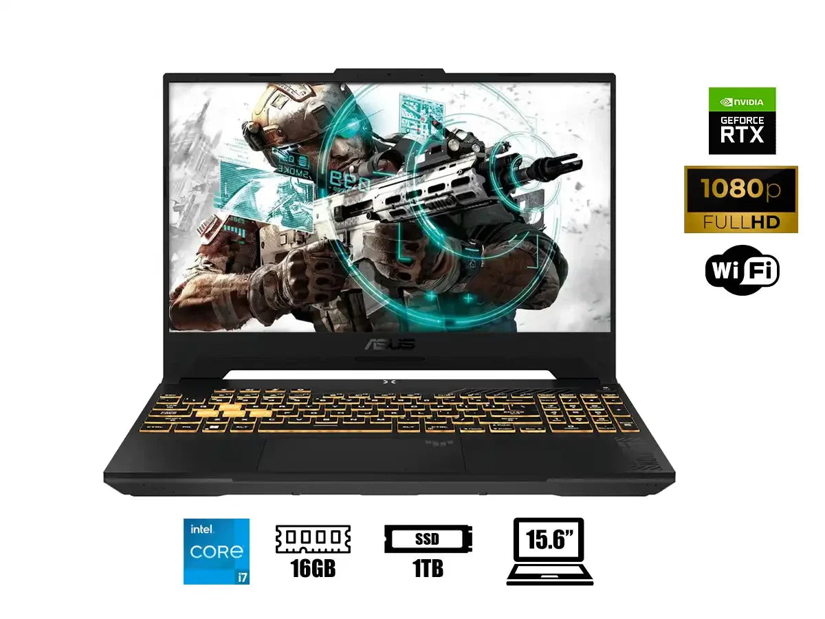 LAPTOP ASUS TUF GAMING FX507ZC4 - INTEL CORE i7, 16GB RAM, 1TB SSD, NVIDIA 4GB, PANTALLA 15.6