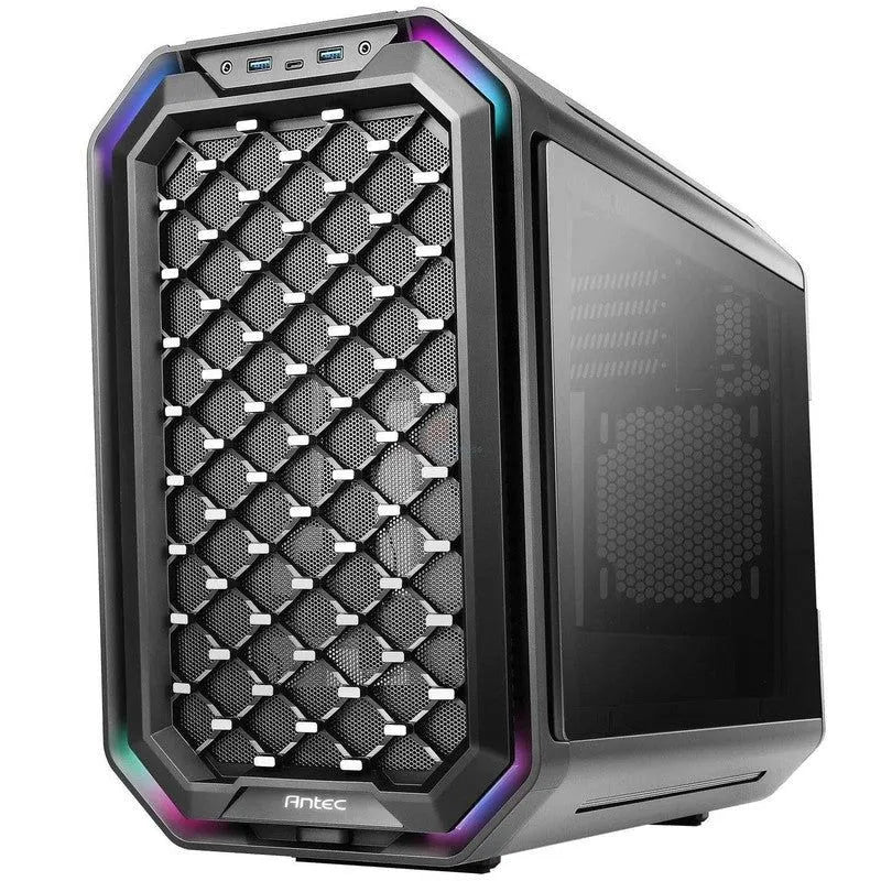 GABINETE ANTEC DARK CUBE GAMING: PANEL DE VIDRIO TEMPLADO, ILUMINACIÓN LED RGB, SALIDA DE AUDIO, 2 PUERTOS USB, COLOR NEGRO