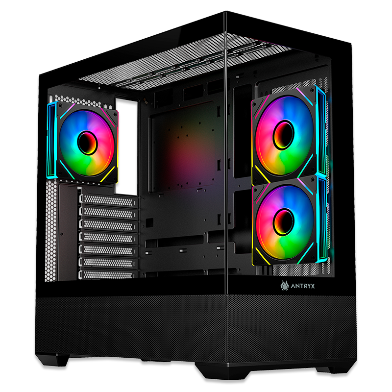 GABINETE ANTRYX FX 740 NEGRO, VENTILADORES ARGB X3, USB TIPO-C (AC-FX740K) - ESTILO Y TECNOLOGÍA AVANZADA PARA TU PC