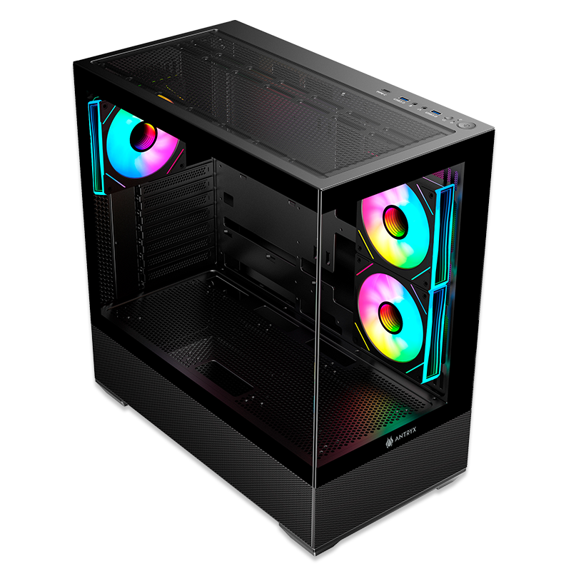 GABINETE ANTRYX FX 740 NEGRO, VENTILADORES ARGB X3, USB TIPO-C (AC-FX740K) - ESTILO Y TECNOLOGÍA AVANZADA PARA TU PC