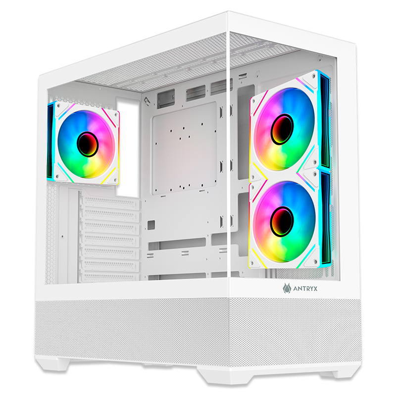 GABINETE ANTRYX FX 740 WHITE CON TRES VENTILADORES ARGB Y PUERTO USB TIPO-C (AC-FX740W) PARA UNA EXPERIENCIA DE JUEGO AVANZADA