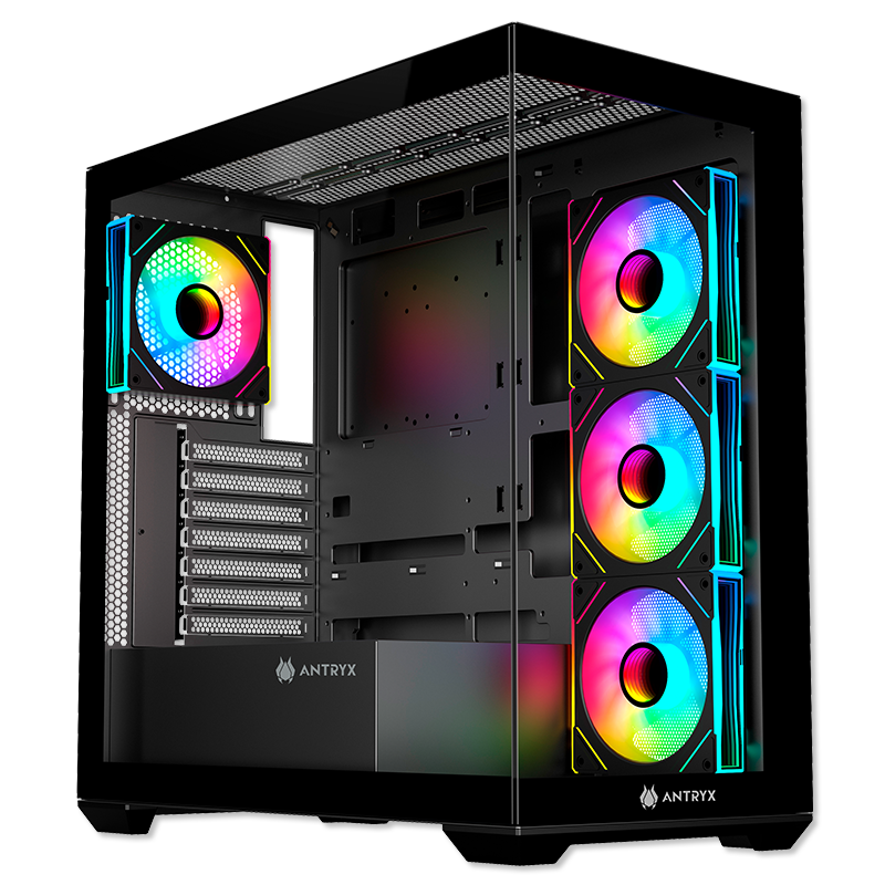 GABINETE ANTRYX FX 750 BLACK: CARCASA GAMER CON 4 VENTILADORES ARGB Y PUERTO USB TIPO-C
