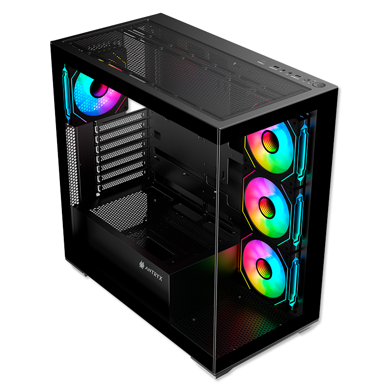 GABINETE ANTRYX FX 750 BLACK: CARCASA GAMER CON 4 VENTILADORES ARGB Y PUERTO USB TIPO-C