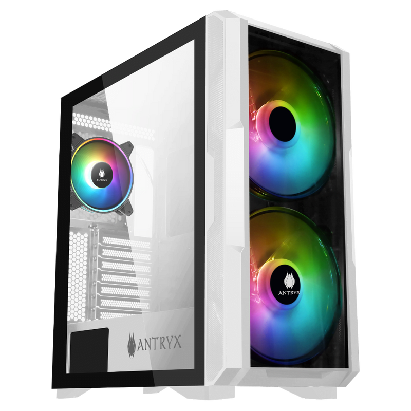 GABINETE GAMER ANTRYX FX CRUISER WHITE: VENTILADORES ARGB X3, PANEL DE VIDRIO TEMPLADO Y DISEÑO MESH