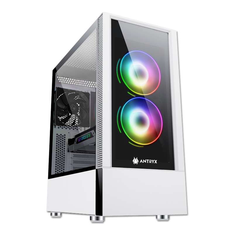 TORRE GAMING ANTRYX RX-460 MESH BLANCO | PANEL DE VIDRIO | 3 VENTILADORES LED ARGB | MODELO AC-RX460MW | SIN FUENTE