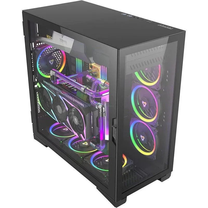 GABINETE ANTEC P120 CRYSTAL MID TOWER GAMER CON PANEL DE VIDRIO TEMPLADO Y AMPLIA COMPATIBILIDAD SIN FUENTE