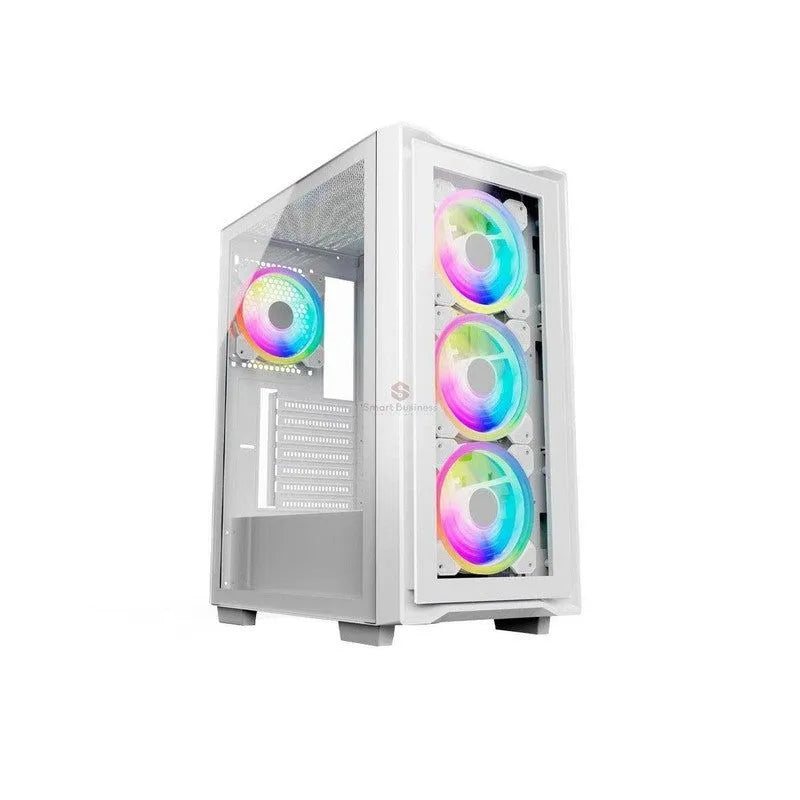 CAJA GAMER HALION TITAN 103 SUPER WHITE CON FUENTE DE PODER DE 600W Y VENTILADORES RGB