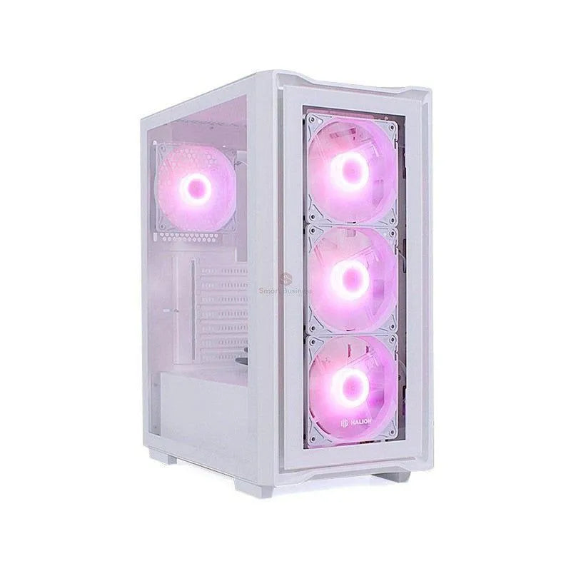 CAJA GAMER HALION TITAN 103 SUPER WHITE CON FUENTE DE PODER DE 600W Y VENTILADORES RGB