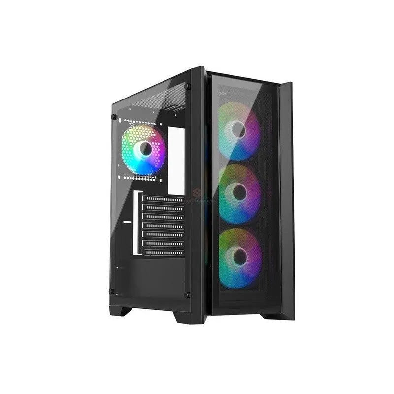 CASE HALION TITAN 104 BLACK: GAMER CON FUENTE DE 600W, ILUMINACIÓN RGB Y VIDRIO TEMPLADO