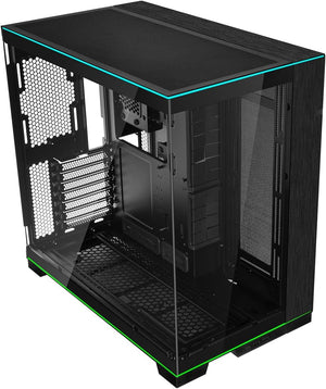 CAJA PARA PC LIAN LI O11D EVO RGB BLACK CON ILUMINACIÓN PERSONALIZABLE, 2 PANELES DE VIDRIO TEMPLADO, DISEÑO MODULAR Y SOPORTE AVANZADO DE ENFRIAMIENTO