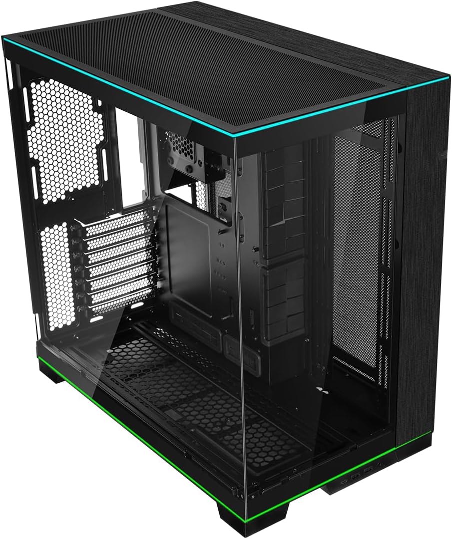 CAJA PARA PC LIAN LI O11D EVO RGB BLACK CON ILUMINACIÓN PERSONALIZABLE, 2 PANELES DE VIDRIO TEMPLADO, DISEÑO MODULAR Y SOPORTE AVANZADO DE ENFRIAMIENTO