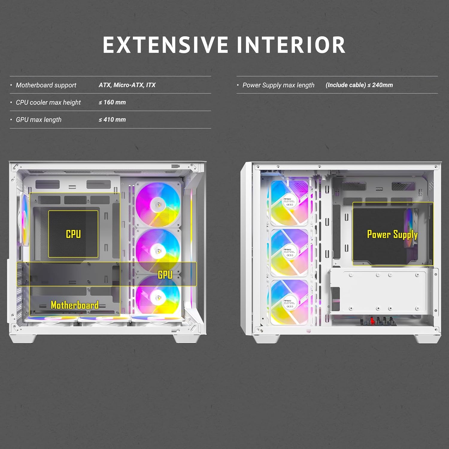 GABINETE PARA PC ANTEC C5 CONSTELLATION BLANCO CON PANEL DE VIDRIO TEMPLADO Y ILUMINACIÓN ARGB