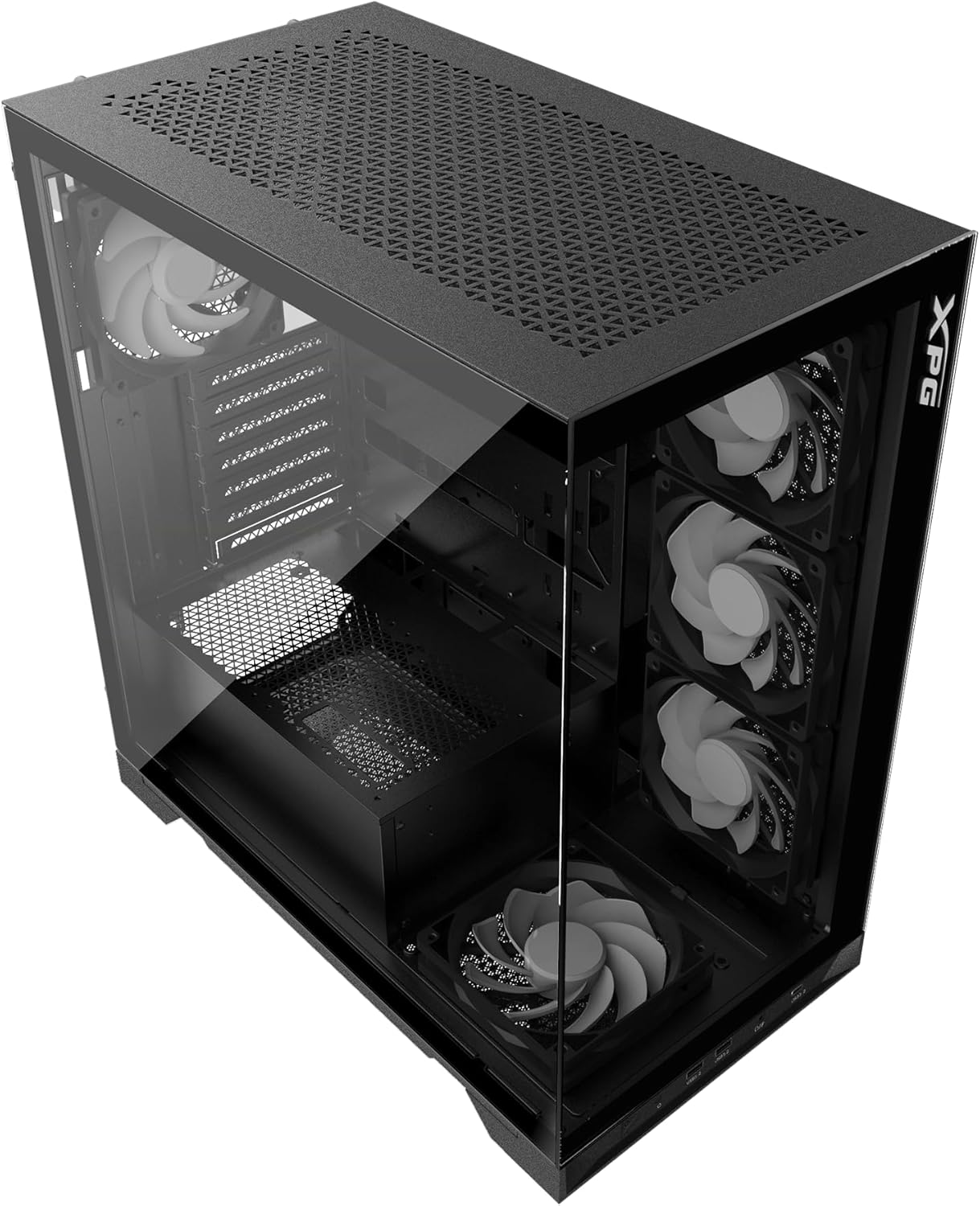 TORRE PARA PC XPG INVADER X BLACK CON 5 VENTILADORES Y RISER PCIE4.0 - INCLUYE ILUMINACIÓN RGB Y DISEÑO MODERNO