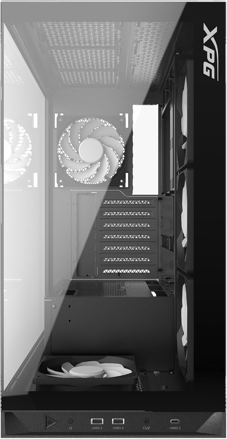 TORRE PARA PC XPG INVADER X BLACK CON 5 VENTILADORES Y RISER PCIE4.0 - INCLUYE ILUMINACIÓN RGB Y DISEÑO MODERNO