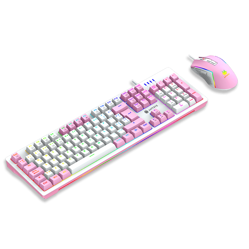 COMBO GAMING ANTRYX CHROME STORM GC-5400 PINK: TECLADO SWITCH BLUE CON RETROILUMINACIÓN RGB Y MOUSE DE 8 BOTONES CON SENSOR DE HASTA 10000 DPI (AGC-5400PBL-SP) - POTENCIA Y ESTILO EN UN SOLO PAQUETE