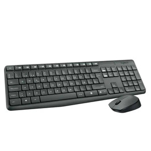 COMBO INALÁMBRICO LOGITECH MK235: TECLADO RESISTENTE A SALPICADURAS Y MOUSE DE 3 BOTONES CON SENSOR HASTA 1000 DPI, COLOR NEGRO (920-007901)