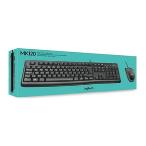 COMBO LOGITECH MK120: TECLADO RESISTENTE A SALPICADURAS Y MOUSE DE 3 BOTONES CON SENSOR DE 1000 DPI, INTERFAZ USB (920-004428)