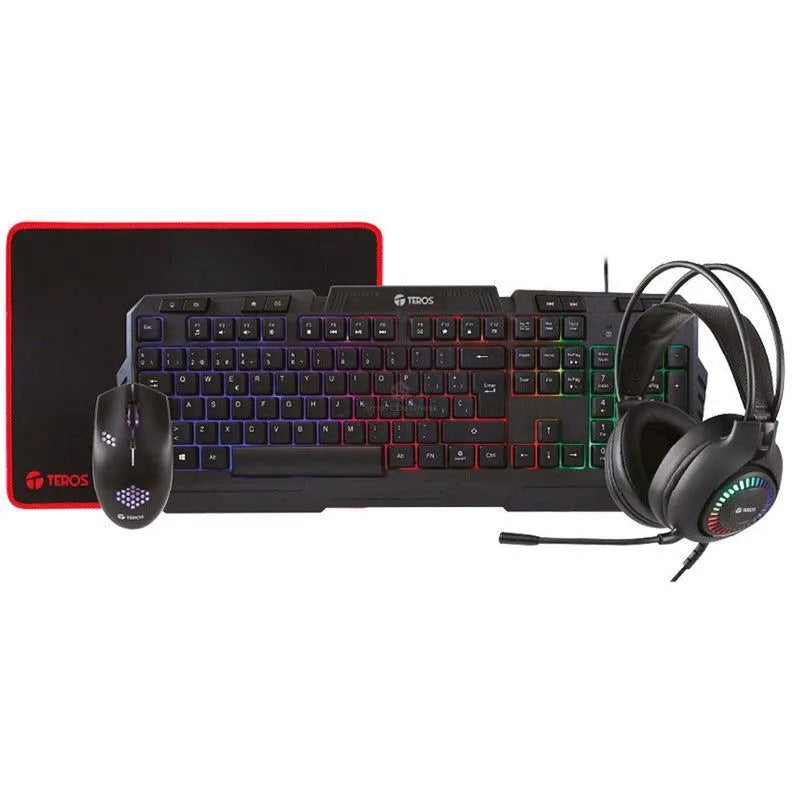 COMBO MULTIMEDIA TEROS TE-4063N: TECLADO MULTIMEDIA, MOUSE, HEADSET Y MOUSE PAD