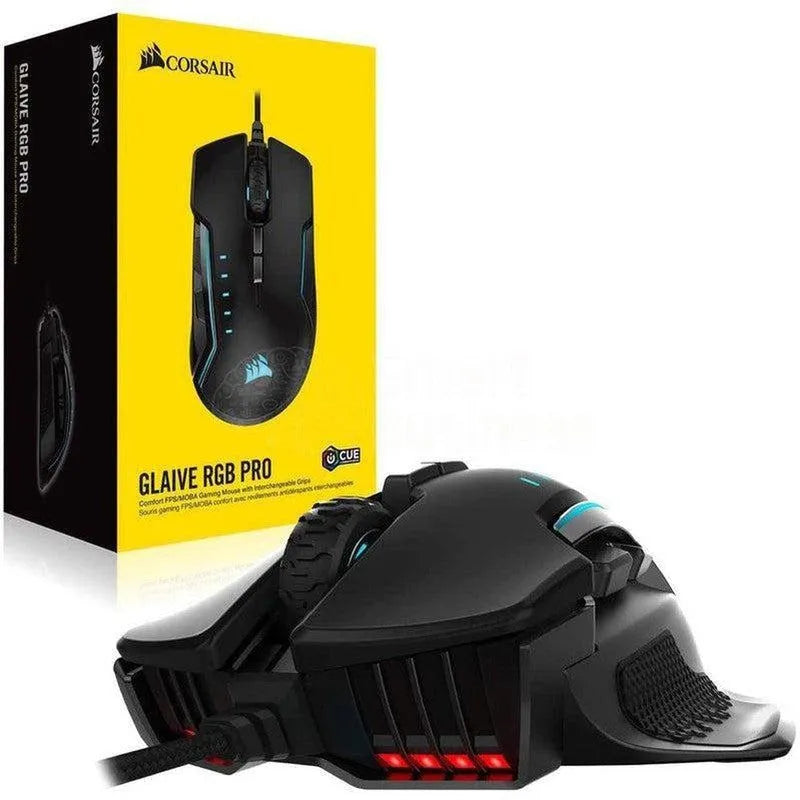 RATÓN GAMING CORSAIR GLAIVE RGB PRO – USB 2.0 – SENSOR ÓPTICO – COLOR NEGRO – CONEXIÓN POR CABLE – 18000 DPI