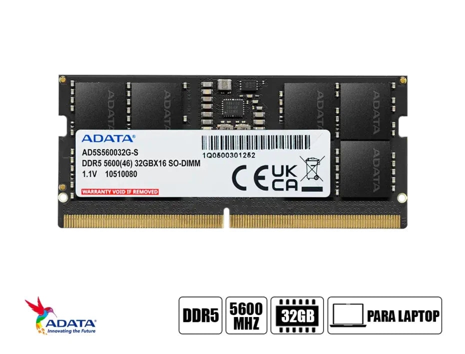 MEMORIA RAM DDR5 SODIMM ADATA PREMIER 32GB 5600MHZ AD5S560032G-SA DE ALTO RENDIMIENTO