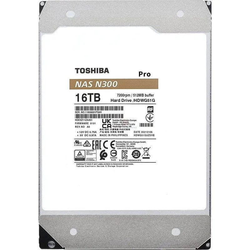 DISCO DURO TOSHIBA N300 PRO, 16TB, NAS, SATA 6.0GB/S, 7200RPM, 512MB CACHE, 3.5