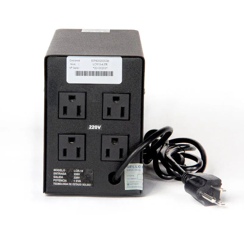 ESTABILIZADOR ELISE IEDA PODER SAFE LCR15-4.5%: SÓLIDO, 1.5KVA, 220VAC, CON 4 TOMAS A 220VAC