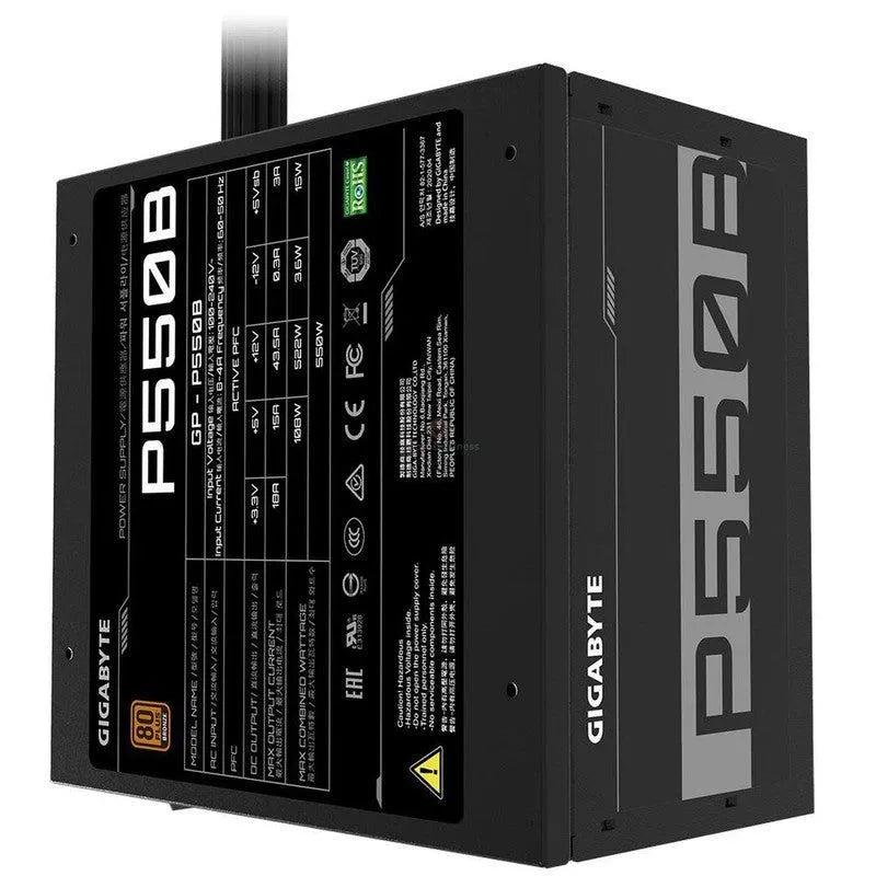 FUENTE DE ALIMENTACIÓN GIGABYTE GP-P550B: POTENCIA DE 550W, CERTIFICACIÓN 80 PLUS BRONZE, DISEÑO ATX, COLOR NEGRO, NO MODULAR