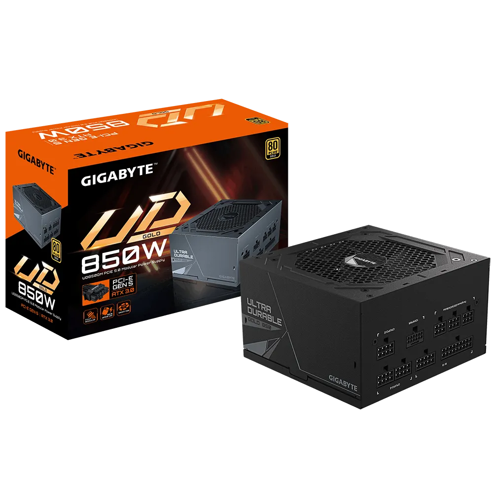 FUENTE DE ALIMENTACIÓN GIGABYTE 850W 80+ GOLD MODULAR CON CERTIFICACIÓN DE EFICIENCIA, PROTECCIÓN AVANZADA Y COMPATIBILIDAD PCIe 5.0 GP-UD850GM PG5 REV2