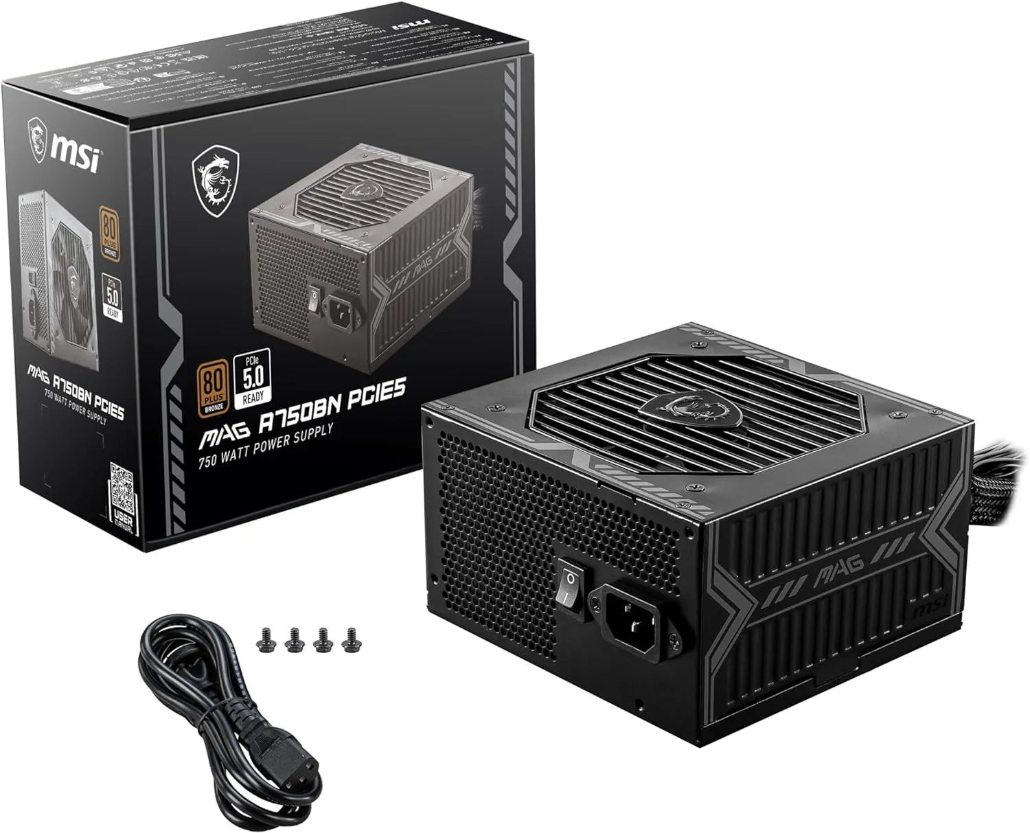 FUENTE DE ALIMENTACIÓN MSI MAG A750BN: 750W, FORMATO ATX, 80 PLUS BRONZE, COMPATIBILIDAD PCIE5
