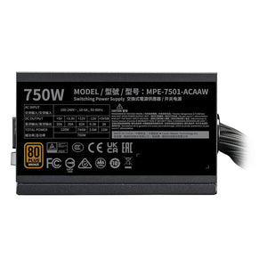 FUENTE DE PODER COOLER MASTER MWE BRONZE V3 750W - EFICIENCIA 80 PLUS BRONZE, DISEÑO COMPACTO, CABLEADO A/US, MODELO MPE-7501-ACAAW-3BUS.