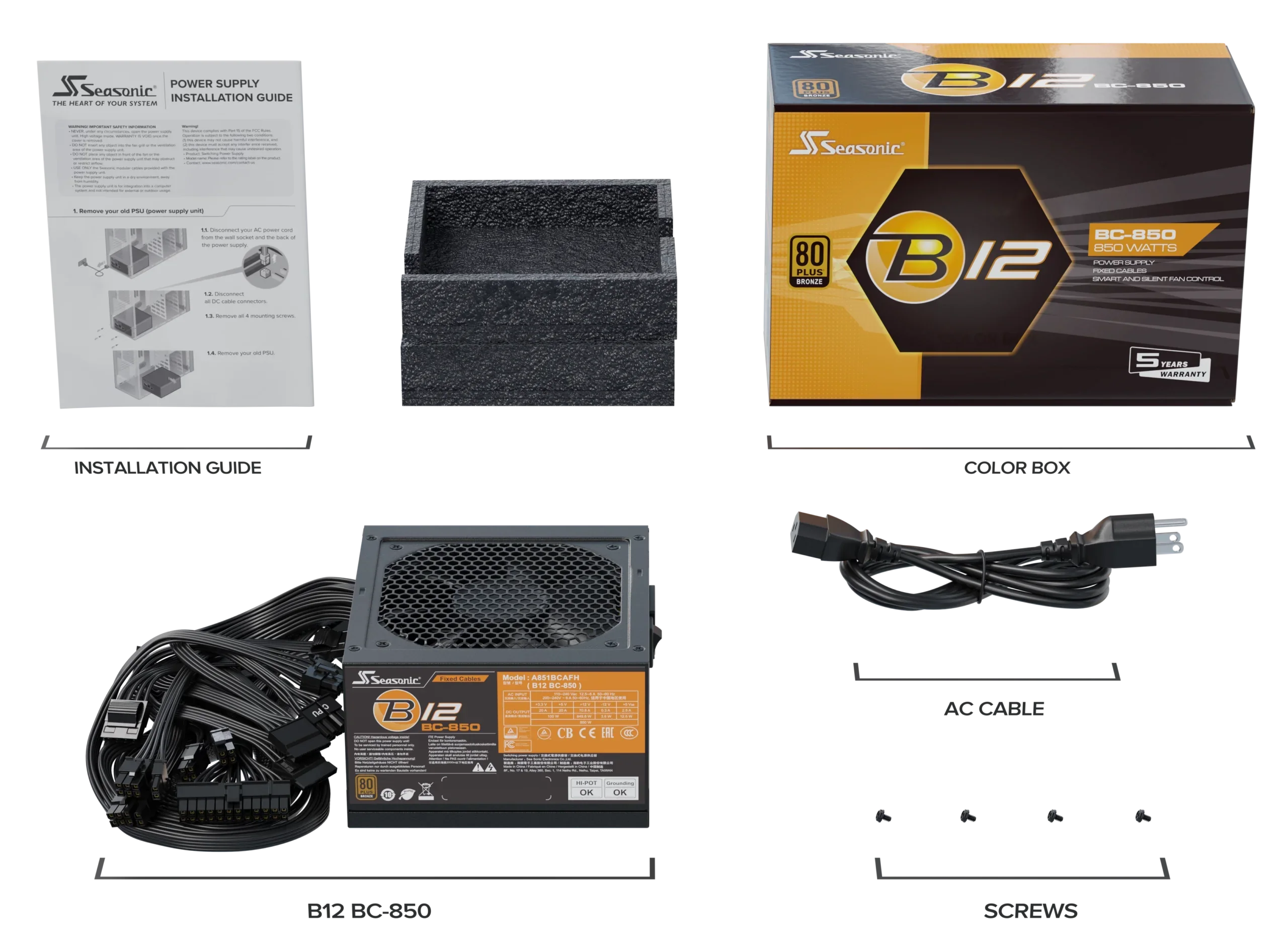 FUENTE DE PODER SEASONIC B12-850BC 850W 80PLUS BRONZE ALTO RENDIMIENTO SILENCIOSA Y EFICIENTE