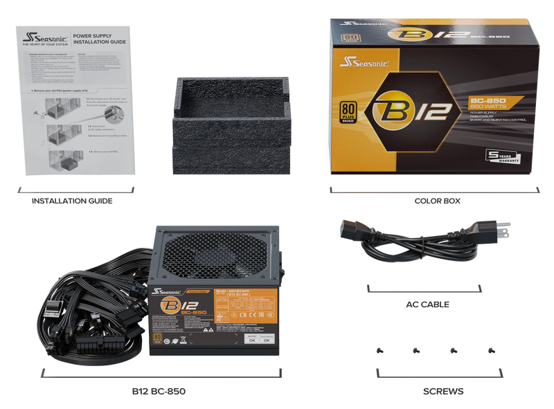FUENTE DE PODER SEASONIC B12-850BC 850W 80PLUS BRONZE ALTO RENDIMIENTO SILENCIOSA Y EFICIENTE