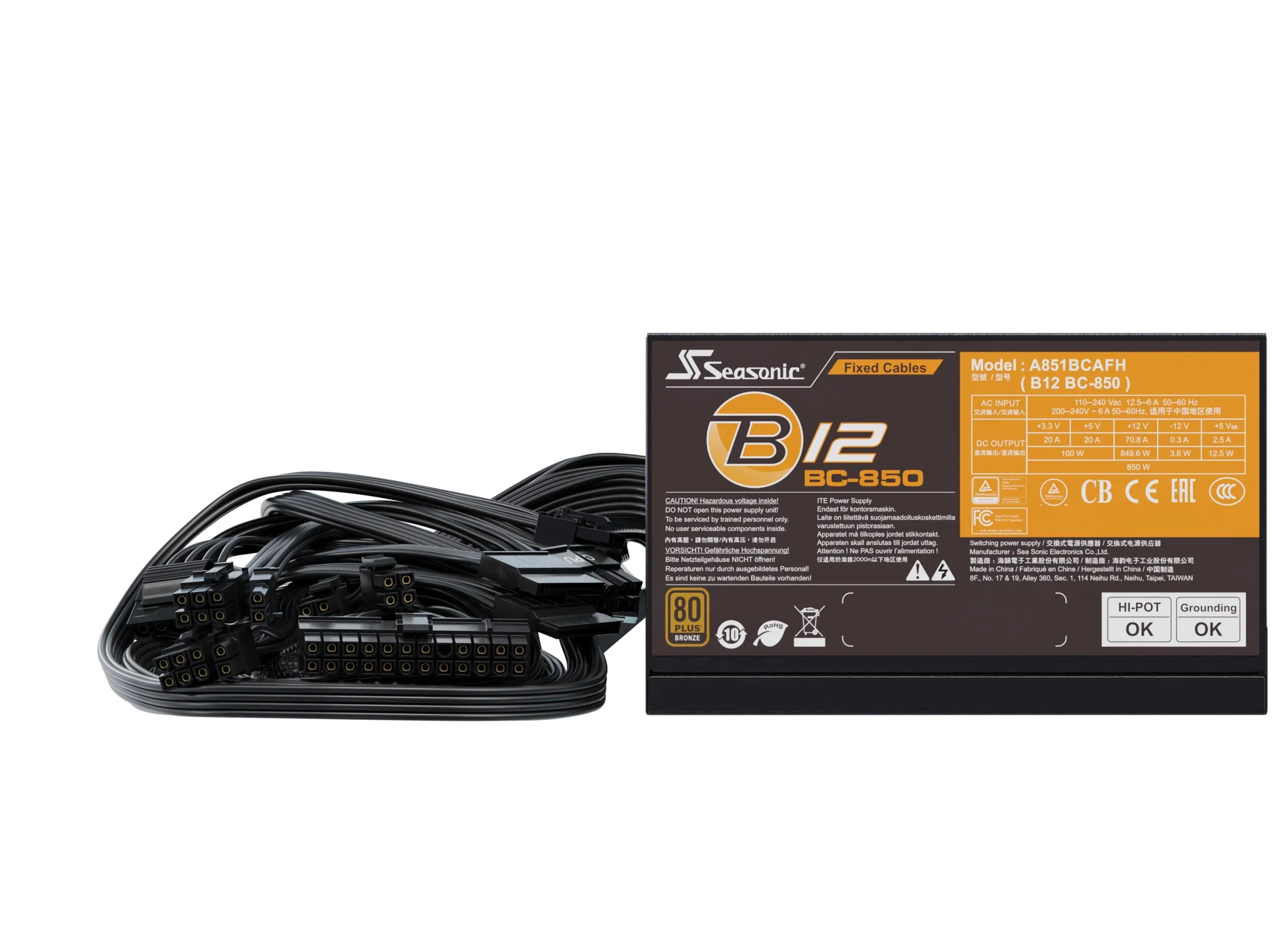 FUENTE DE PODER SEASONIC B12-850BC 850W 80PLUS BRONZE ALTO RENDIMIENTO SILENCIOSA Y EFICIENTE