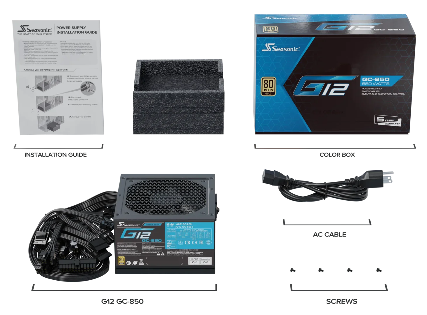 FUENTE DE PODER SEASONIC G12-850GC 850W 80PLUS GOLD (A851GCAFH) - EFICIENCIA SUPERIOR Y FIABILIDAD EXCEPCIONAL